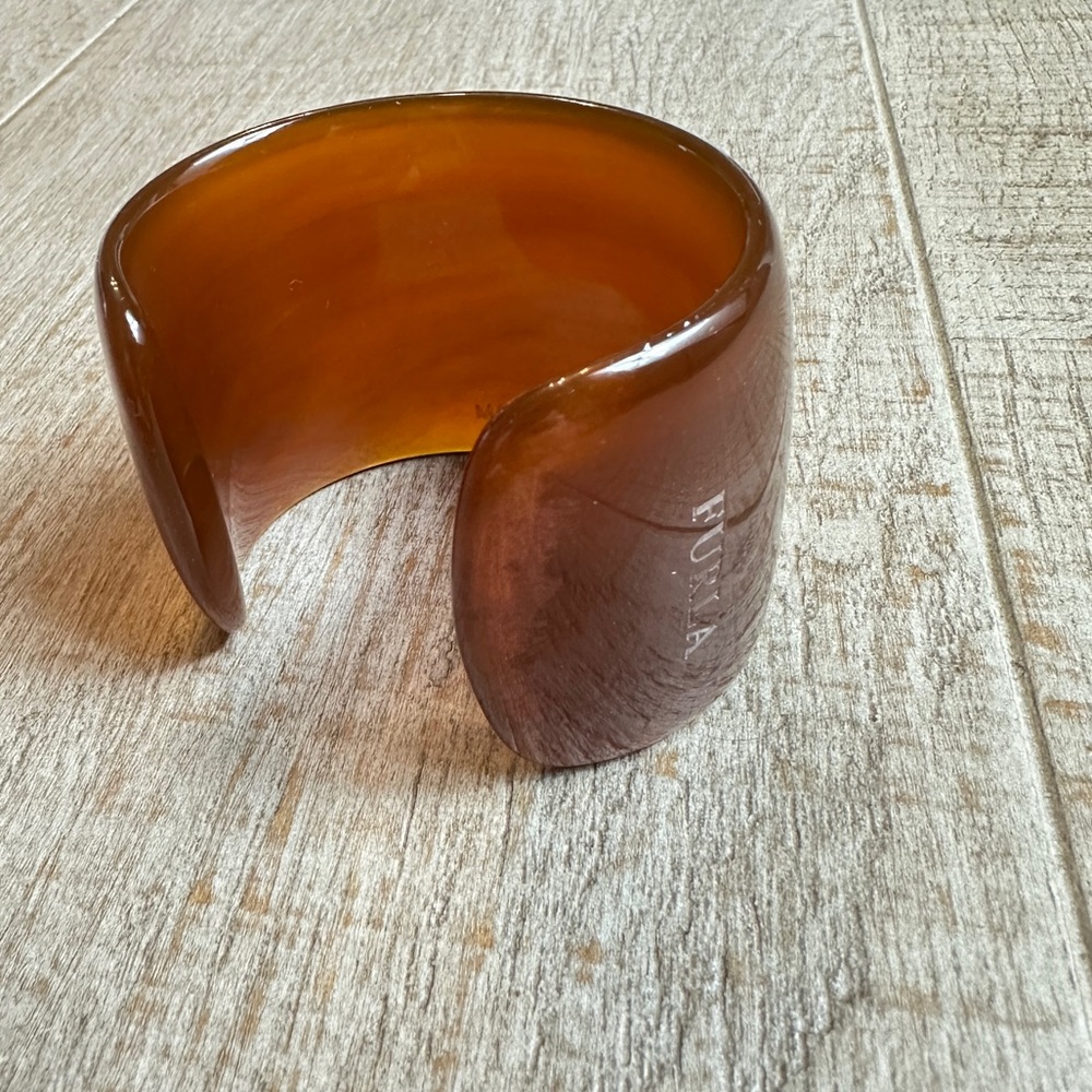 Furla amber brown resin cuff bangle bracelet